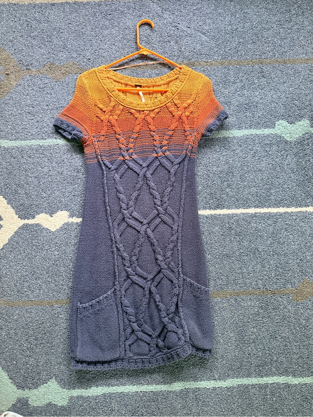 Free People Chunky Knit Sweater in Burnt Orange and Navy